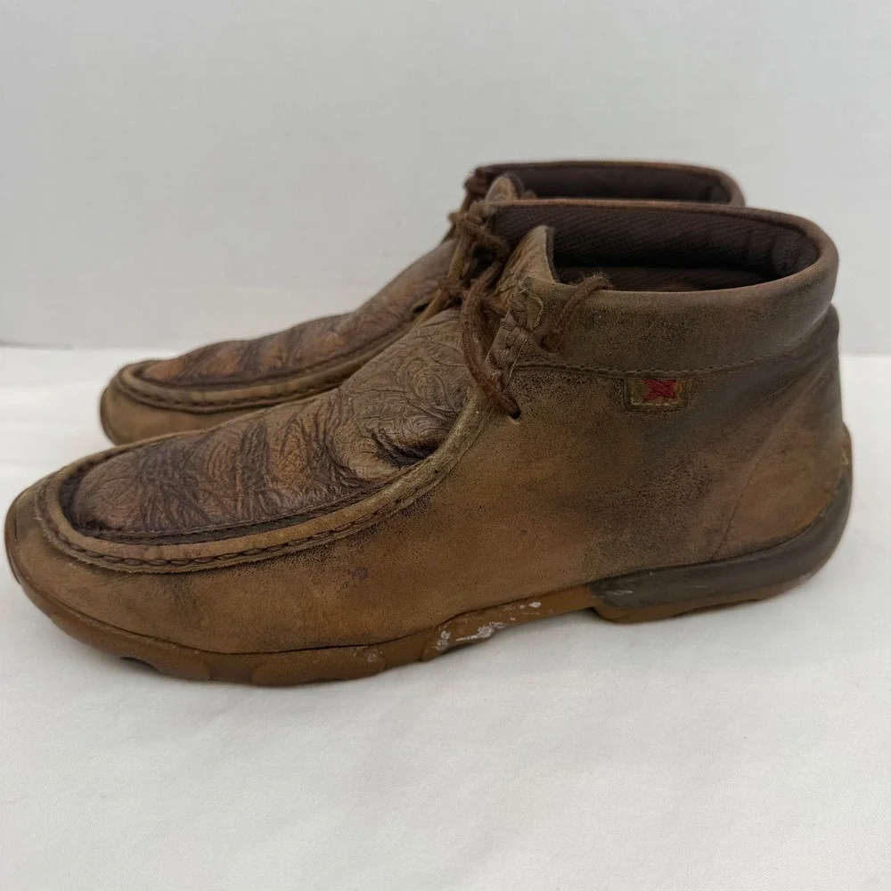 Twisted X Mens Driving Moc Brown Leather Embossed Floral Chukka Boots WDM0079 9M